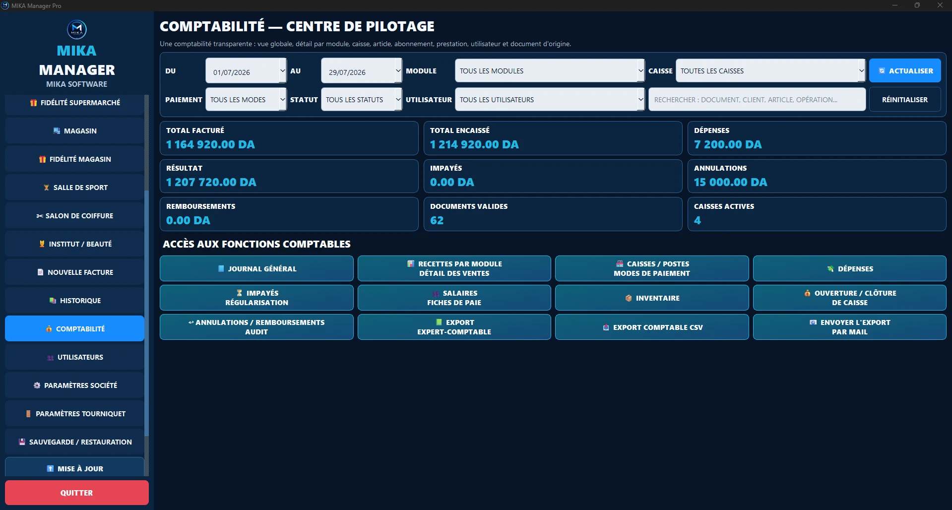 Centre de pilotage comptable
