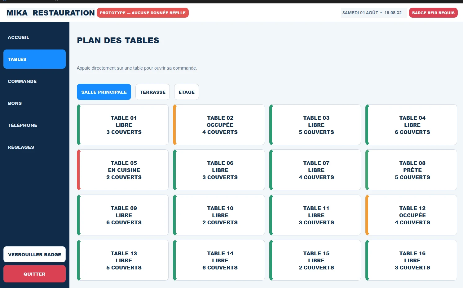 Plan des salles et des tables du module Restauration