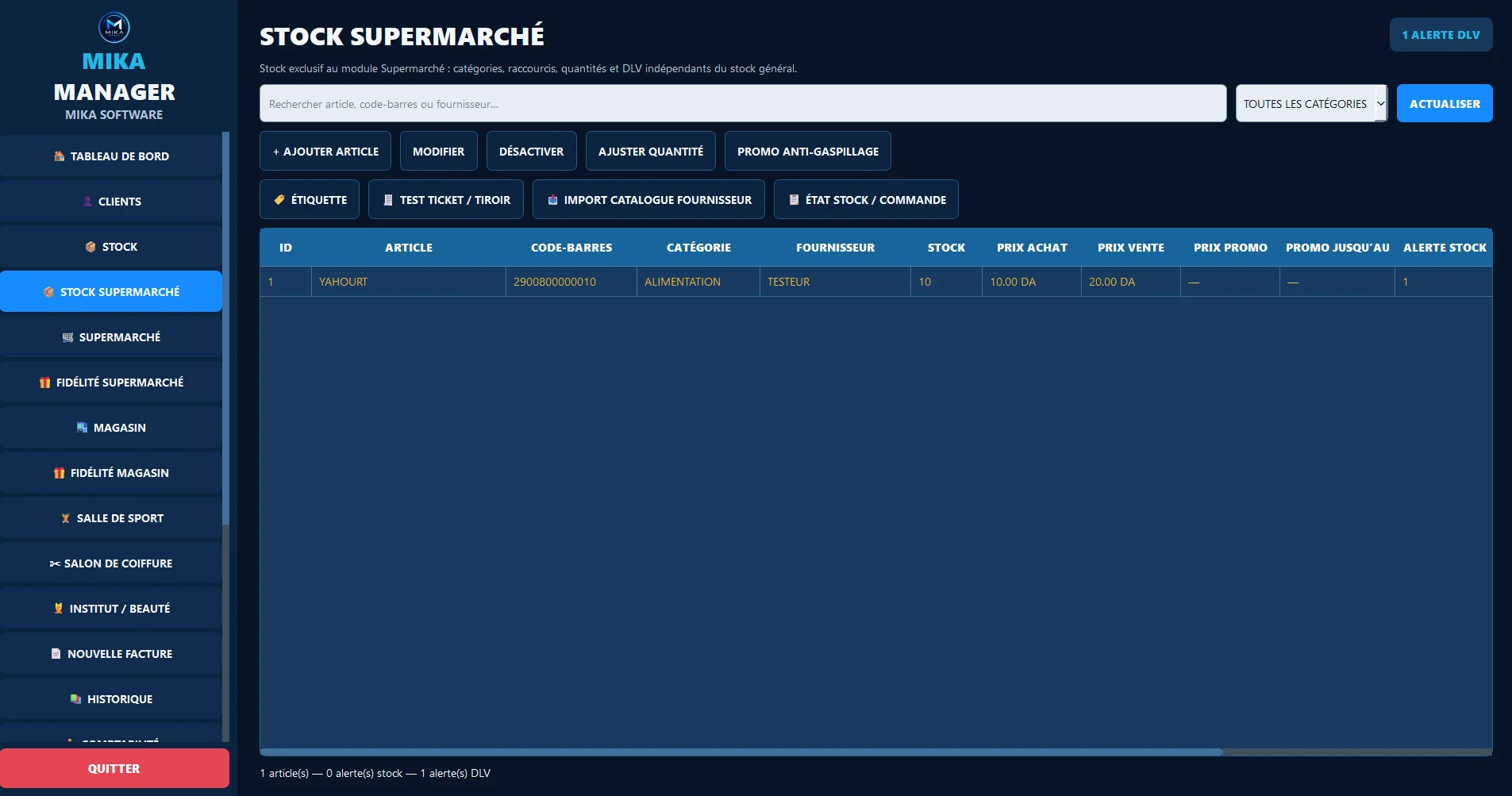 Stock Supermarché et alertes DLV